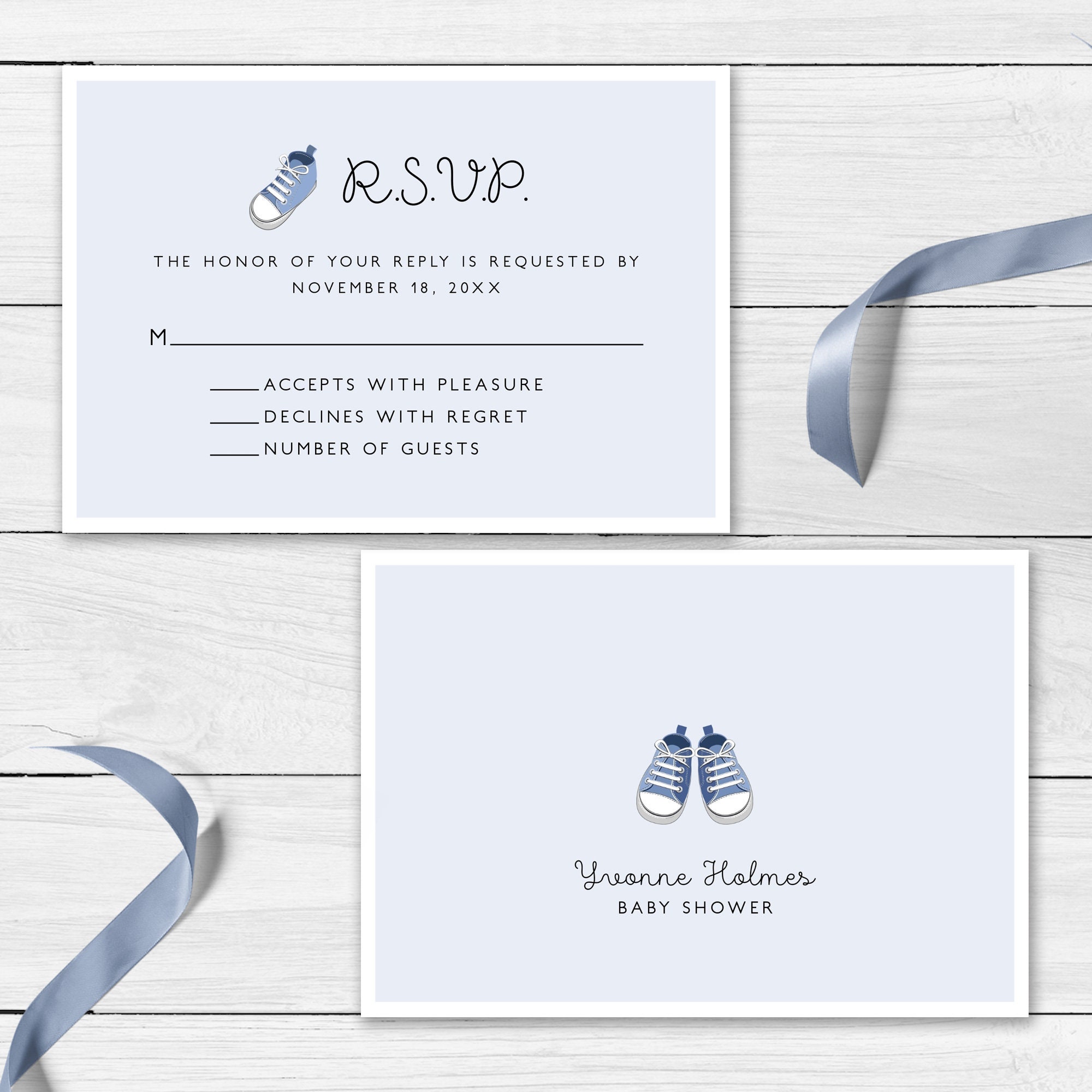 Blue Baby Shower rsvp card Baby Shoe RSVP Card RSVP Card Etsy