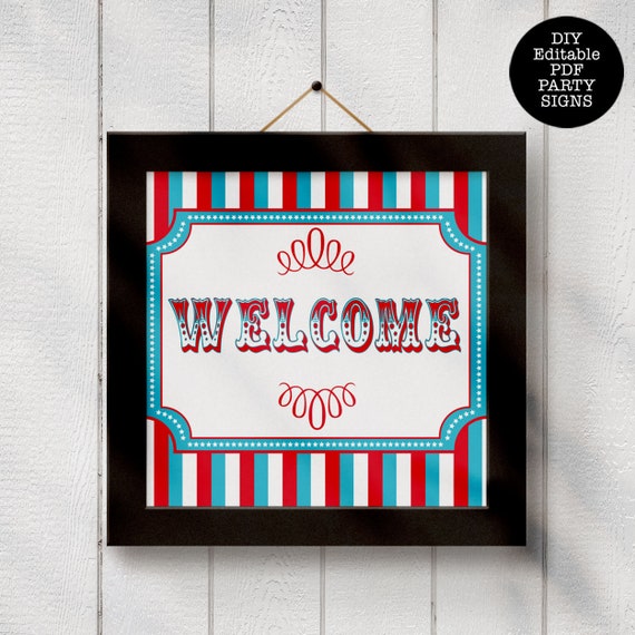 Printable Carnival and Circus Party Signs | Teal and Red Carnival Signs, Instant Download, Printable Party Signs, Circus, Vintage Carnival Il_570xn