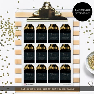 Black and Gold Printable Thank You Tags, Gold Favor Tags, Casino Themed ...