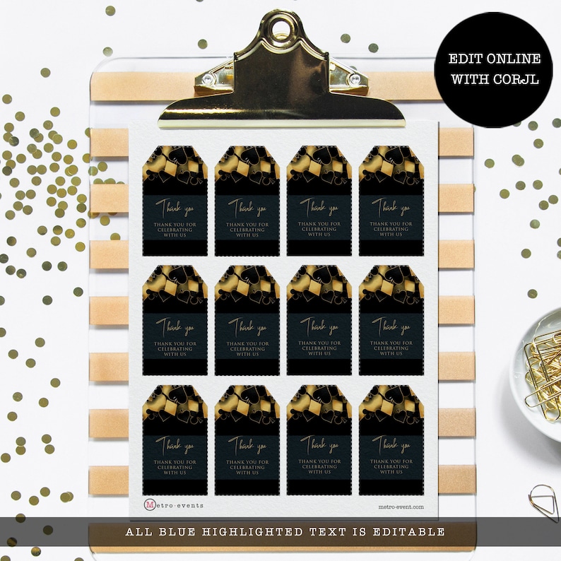 Black and Gold Printable Thank You Tags Gold Favor Tags - Etsy