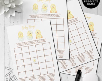 Baby Shower Bingo Game, Baby Chick Shower, Baby Shower Games, Instant Download, Chick Baby Shower Bingo, Printable Game, Pre-made Game