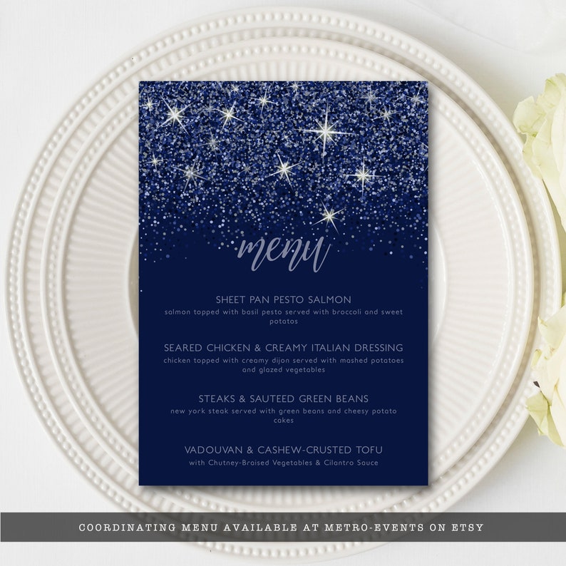 Navy Glitter Drink Menu Customizable Menu Sign Glitter Bar