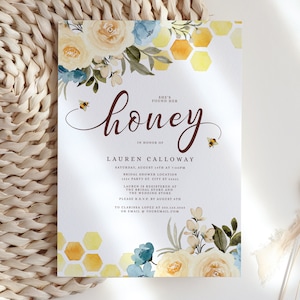 Bee Bridal Shower Invitation, Honey Bee Invitation, Floral Bridal Shower Invitation, Instant Download Bee Instant Download Corjl Template