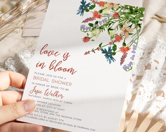 Wildflower Wedding Shower Invitation Boho Bridal Shower Invitation Bridal Brunch Instant Download Edit with Corjl Wedding Shower Invite