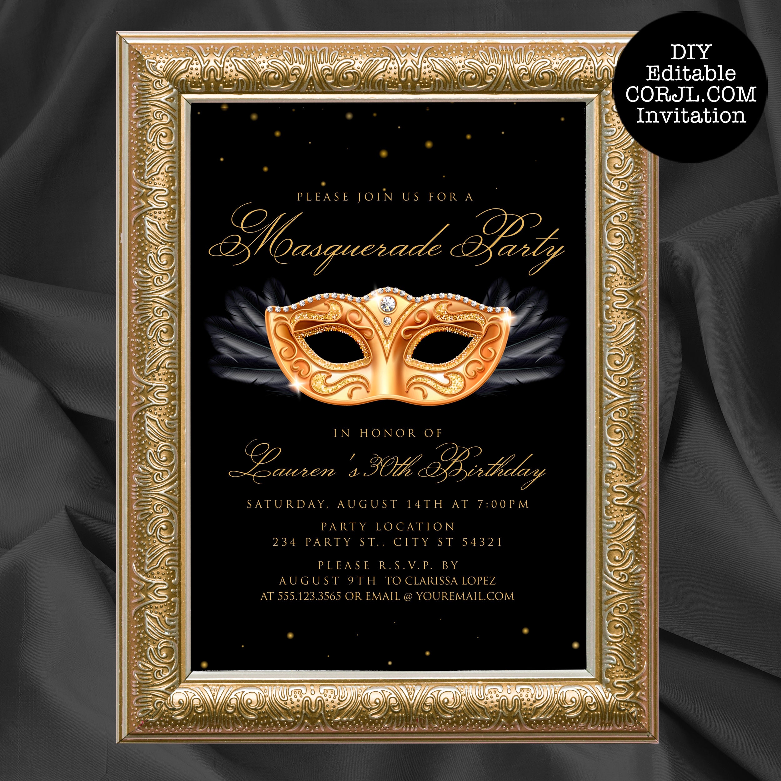Black And Gold Künstlerisch Maskenball-Party Premium Flyer Template PSD