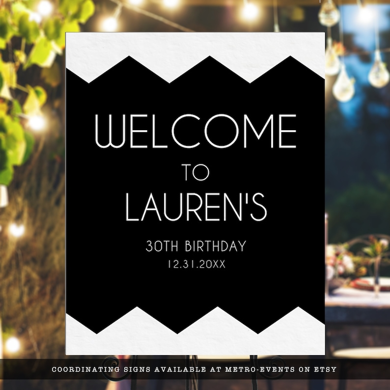 Modern and Sleek Black and White Party Party Signs. Designed by MetroEvents.
