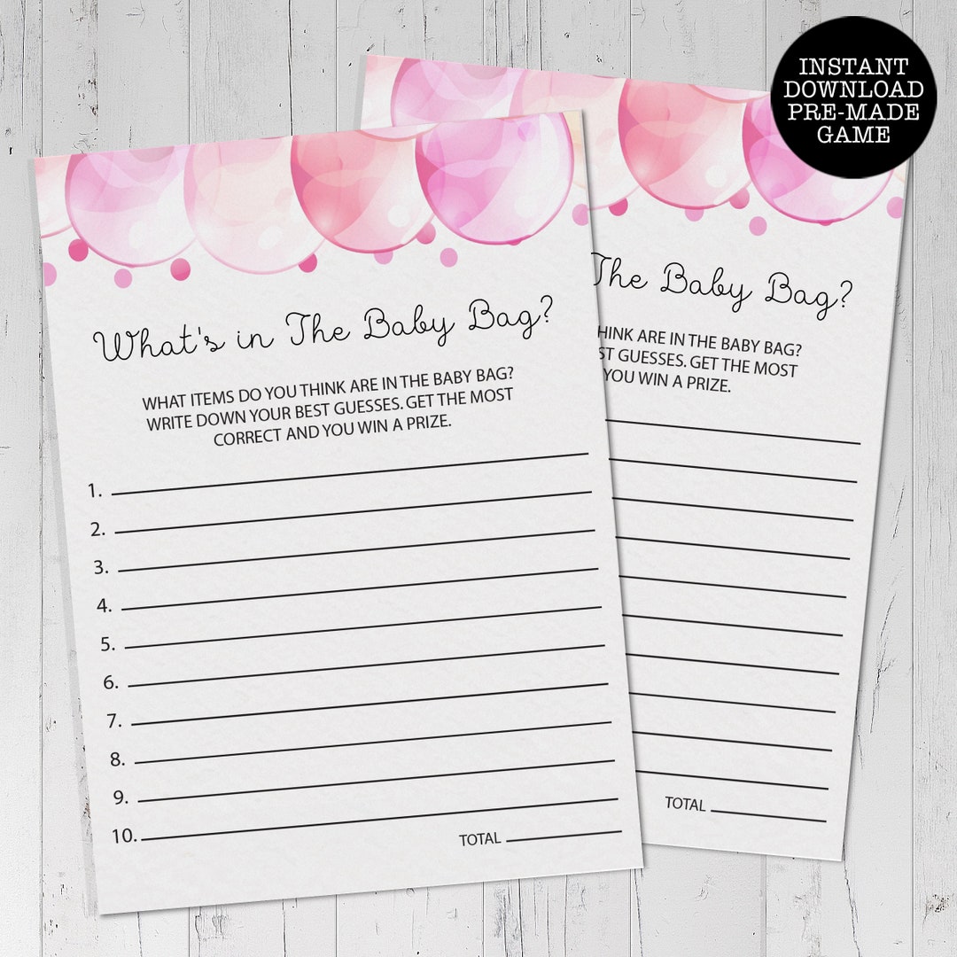 What's in the Bag Game Baby Shower Game Printable Game Etsy