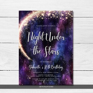 A Night Under the Stars Invitation, Printable Birthday Invitation ...
