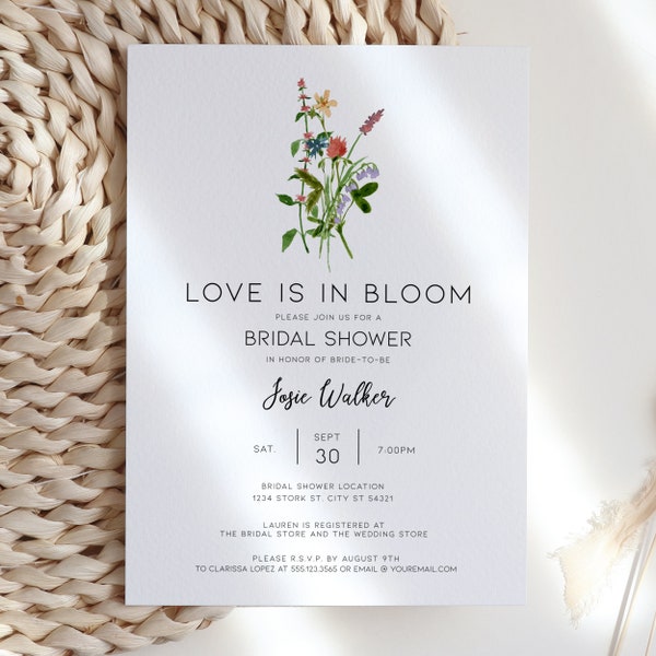 Wildflower Bridal Brunch Invitation Love in bloom Bridal Shower invite Bridal Brunch Instant Download Edit with Corjl Wedding Shower Invite