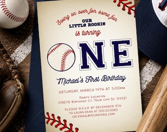 Baseball First Birthday Invitation: Vintage Style (Editable, Instant Download)