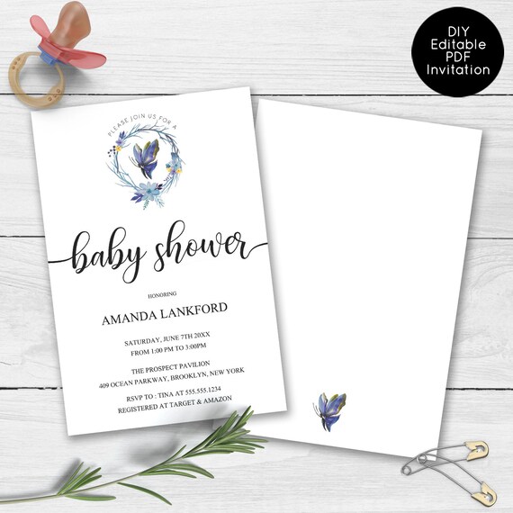 Beautiful Blue Butterfly Baby Shower Invitations, Baby shower invitations, Butterfly Shower Il_570xn