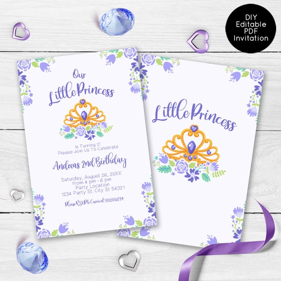 Purple Princess Party Invitations, Floral Princess birthday invitation, Digital Birthday Party Invitations, Pretty Princess Il_570xn