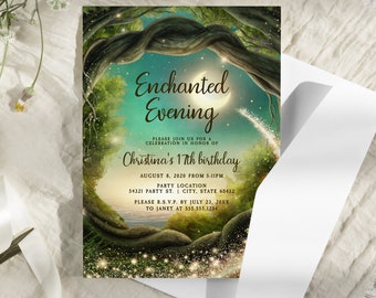 Enchanted Forest Invitations, Enchanted Themed Party, Magical Birthday, Corjl Invitations, Printable Invitation, Enchanted Invite, Download