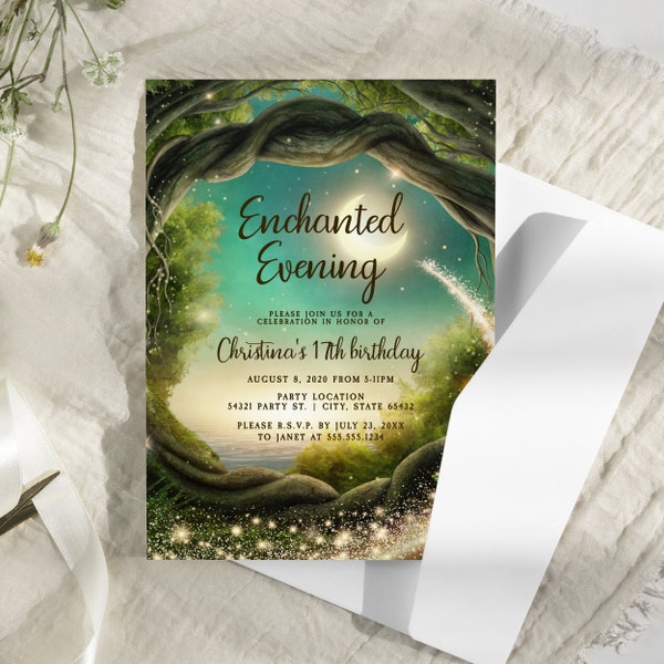 Enchanted Forest Invitations, Enchanted Themed Party, Magical Birthday, Corjl Invitations, Printable Invitation, Enchanted Invite, Download