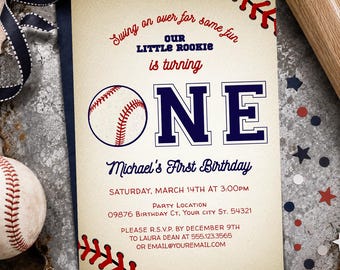 Our Little Rookie is Turning One Invitation, Baseball First Birthday Invite, Editable Sports Birthday Invitation Template, Digital Download