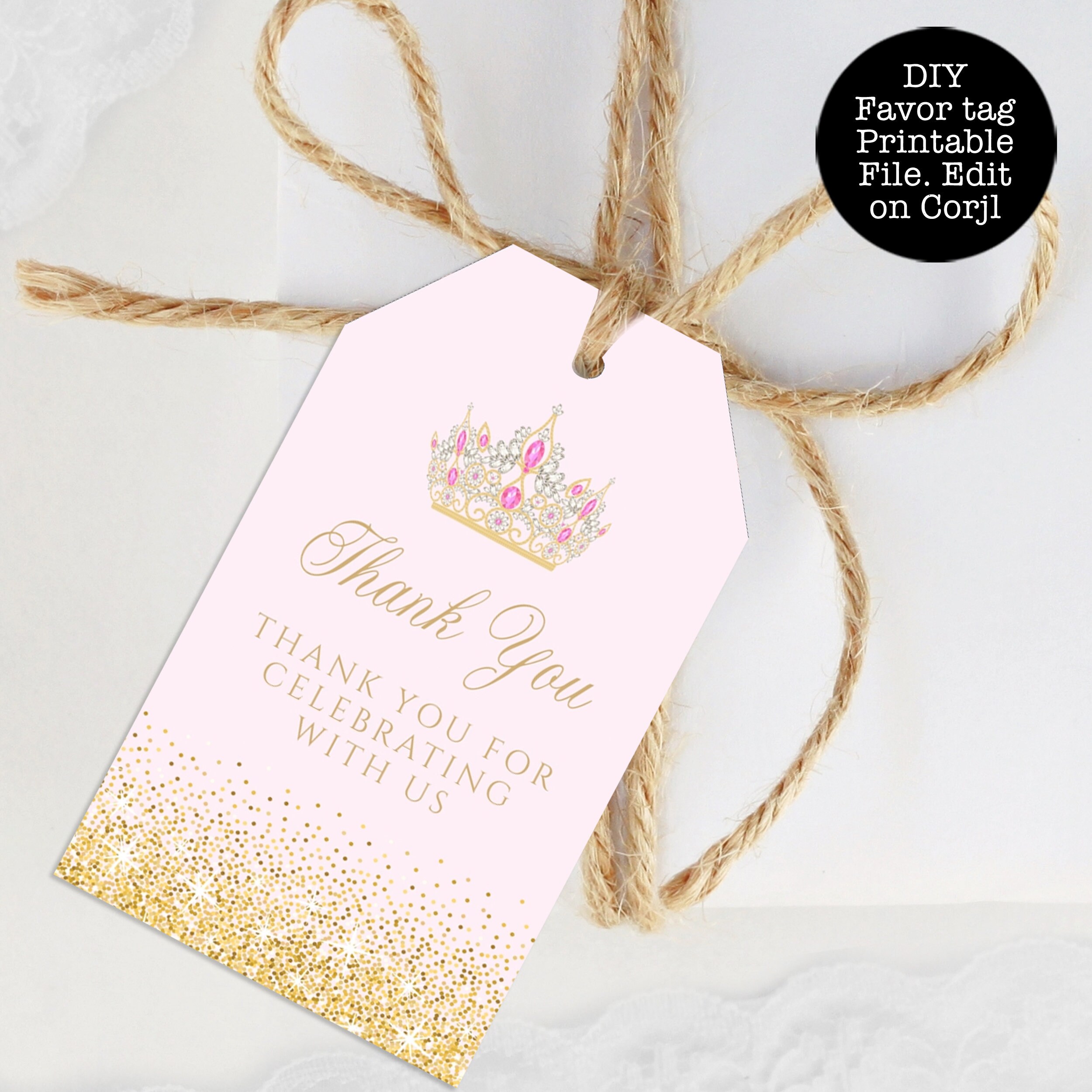 Pink and Gold Glitter Favor Tags Gold Glitter Gift Tag Etsy
