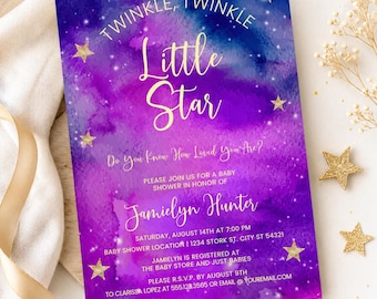 Twinkle Twinkle Little Star Baby Shower Invitation Editable Template, Moon and Stars Baby Shower Invite, Gender Neutral Baby Shower, Corjl