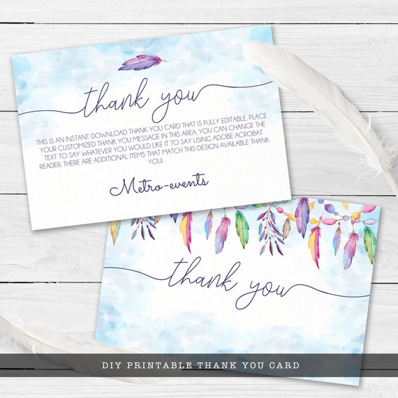 Printable Thank You Cards, Boho Thank You Cards, Thank You Card, Purple and Blue Thank you cards, Bohemian Thank You Cards Il_570xn