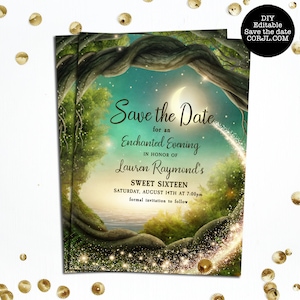 Enchanted Evening Save The Date Card, Magiczna Save the Date, Wydrukowalne Save The Date Cards, Natychmiastowe pobieranie, Edytowalna karta, Szablon Corjl