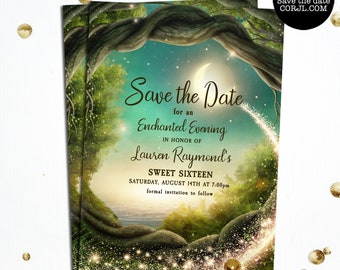 Enchanted Evening Save The Date Card, Magical Save the Date, Printable Save The Date Cards, Instant Download, Editable Card, Corjl Template