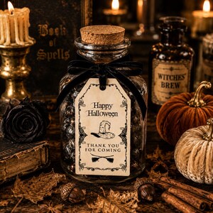 Vintage Halloween Favor Tag Witch Hat Gift Tag Editable Halloween Treat Tag Printable Halloween Party Favor Tag