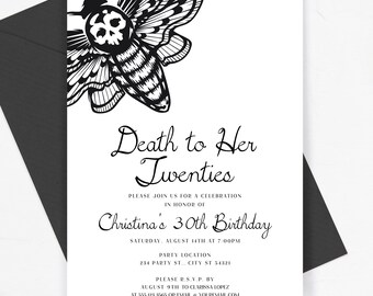 Black and White Death to My 20s Invitation 30th Birthday Invitations Printable RIP 20s Adios to my 20s Corjl Template, Instant Download