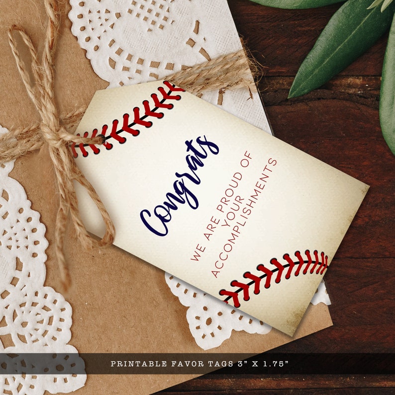 Vintage Baseball Printable Tags. Created with a vintage texture background accented with baseball laces. Designed by MetroEvents.