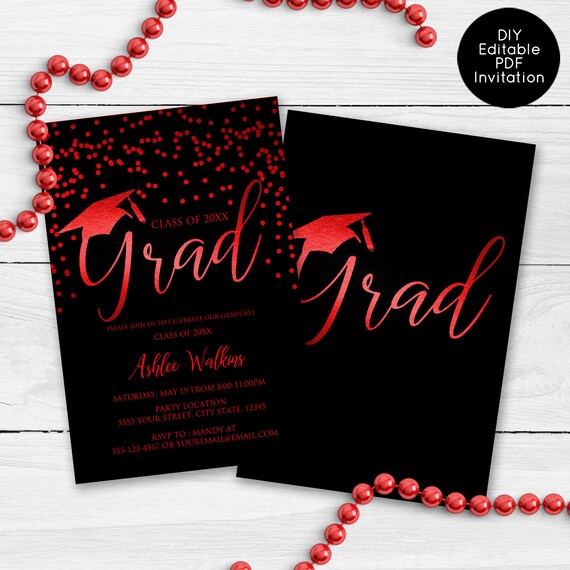 Red Foil Graduation Party Invitations, Graduation Party Invitations, College Graduate, High School Graduate, Announcements Il_570xn