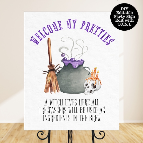 Witch Halloween Welcome Signs, Wicked Signs, Editable Halloween Signs, Party Signs, Halloween Decorations, Printable Halloween Party Signs Il_570xn