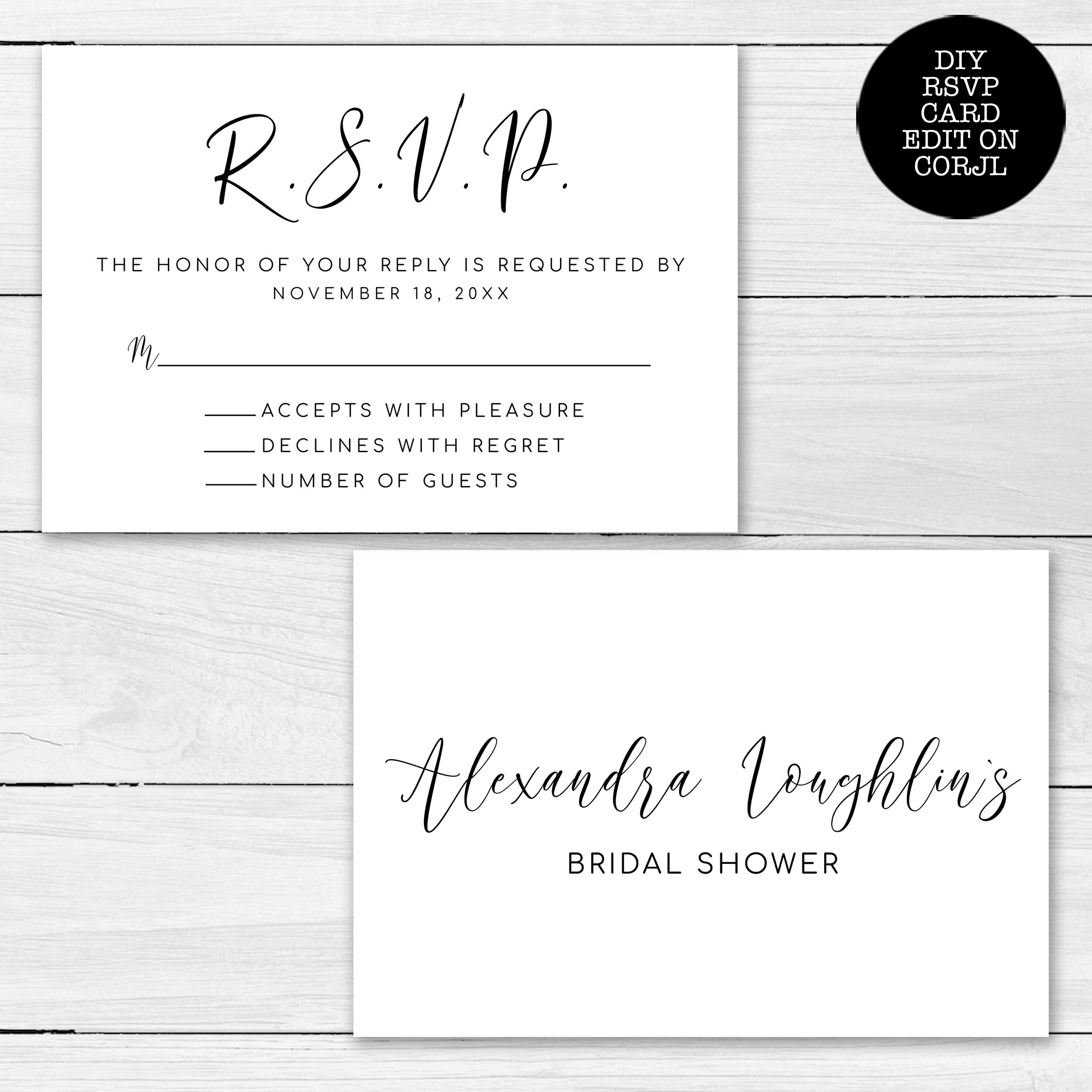 Black and White RSVP Card RSVP Template RSVP Card Instant Etsy UK
