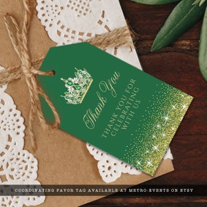 Green & Gold Glitter Quinceanera Invitations (Digital Download) image 7