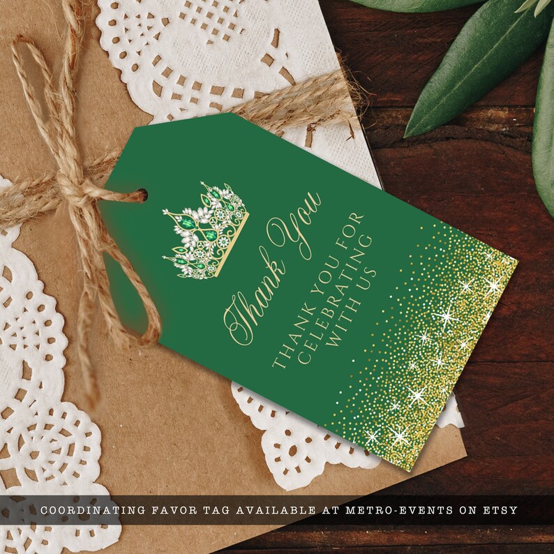 Green & Gold Glitter Quinceanera Invitations (Digital Download) image 7