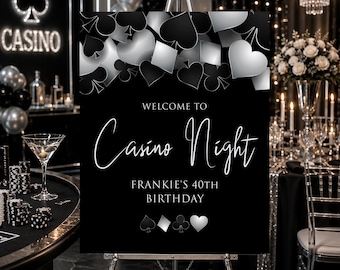 Casino Theme Welcome Sign, Vegas Birthday Party Decor, Editable Poker Night Entrance Sign, Corjl Template