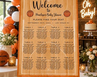 Basketball Baby Shower Seating Chart, Sports Party Welcome Sign, Editable Printable Poster, Basketball Event Decor Template