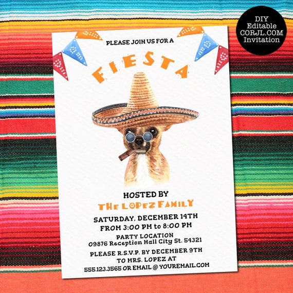 Fiesta Dog Invitation, Printable Invitation, Editable Invitation, Corjl Template, Cinco De Mayo Invite, Funny Invitation, Party invitations Il_570xn