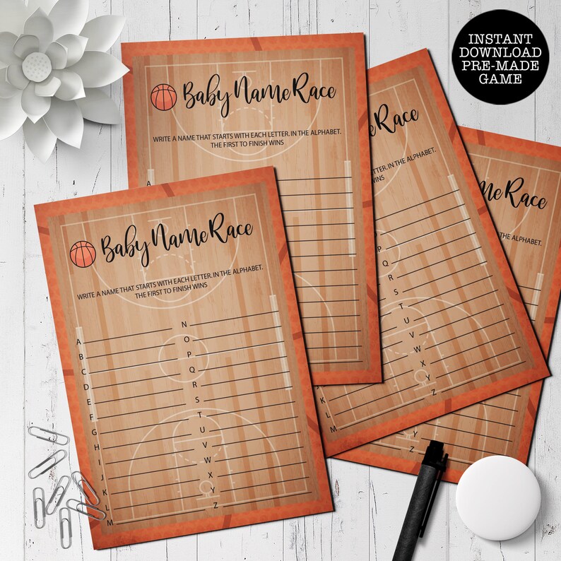 Basketball Baby Shower Game Sports Themed Baby Name Race Etsy