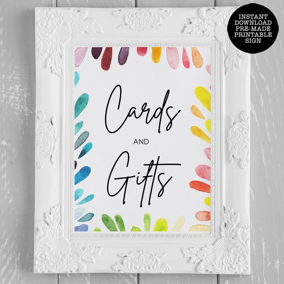 Rainbow Cards and Gifts Sign, Rainbow Watercolor Bridal Shower Sign, Printable Signs, Instant Download, Bridal Shower Decor, Gifts Signs Il_570xn