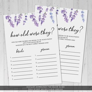 ラベンダーを使ったブライダルシャワーゲーム：何歳だった？（印刷可能）