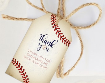 Etiqueta de recuerdo de béisbol vintage: agradecimiento rústico para baby shower (imprimible)