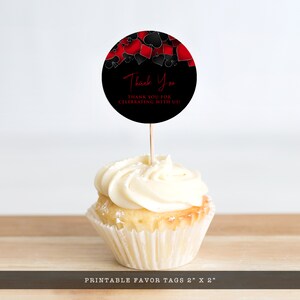 Roll the dice, throw down your royal flush it's casino night! Fun and elegant adult party cupcake toppers are designed with a black background with hearts, spades, diamonds, and clubs' upper frame. Designed by MetroEvents