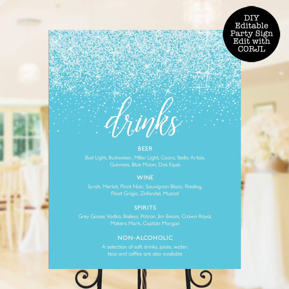 Aqua Glitter Drink Menu Signs Glitter Drink Menu Drink