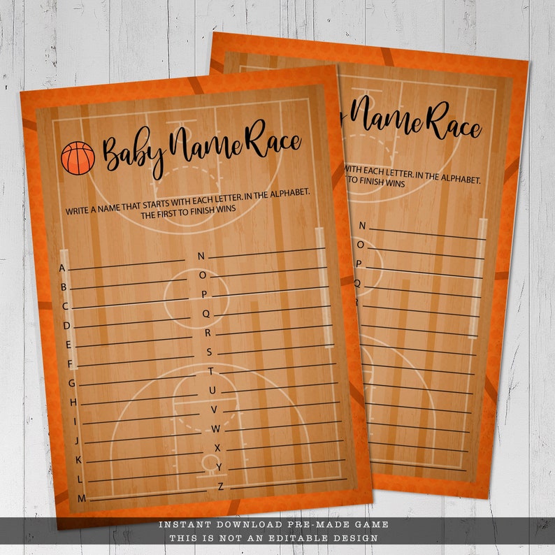 Basketball Baby Shower Game Sports Themed Baby Name Race Etsy