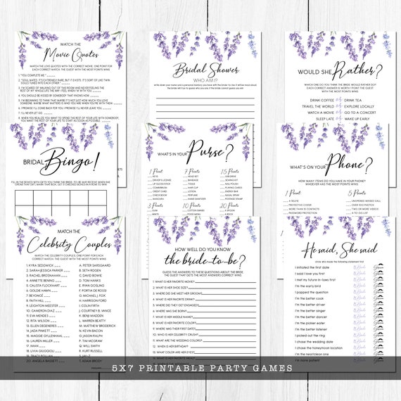 Lavender Bridal Shower Games, Watercolor Floral Bridal Shower Games, Purple Floral Bridal Shower Games, Instant Download, Printable Games Il_570xn