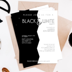 Stylish Black and White Party Invitations, Adult Party Invitation, Black and White Party, Instant Download, Corjl Template, Printable Invite