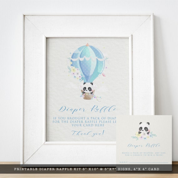 Diaper Raffle Sign, Hot Air Balloon Signs, Instant Download, Panda Baby Shower Signs, Baby Shower Signs, Printable Shower Sign, Baby Shower Il_570xn