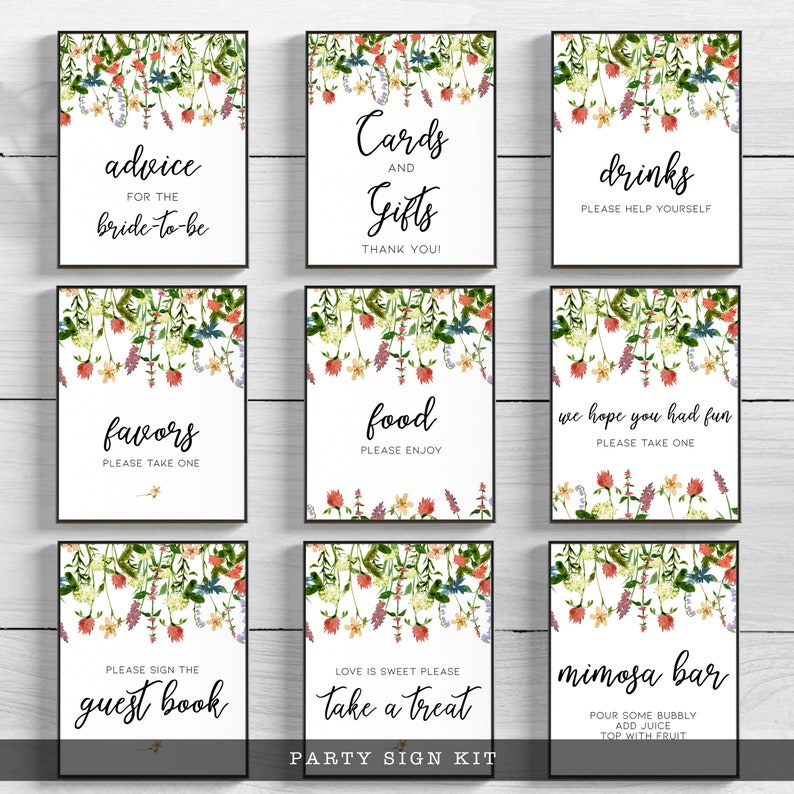 Boho Wildflower Bridal Shower Sign Kit, 10 Printable Wedding Signs, Floral Party Signs, Printable Signs, Botanical Sign, Floral Party Decor image 5