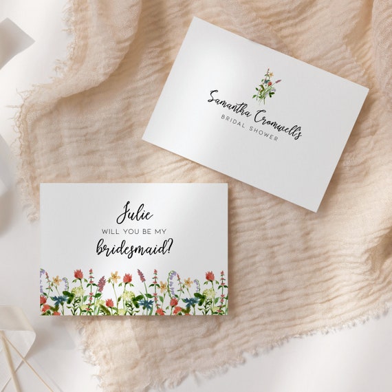 Printable Boho Wildflower Bridesmaid Card Instant Download Bridal Shower Proposal Maid of Honor card Template Corjl Template Il_570xn