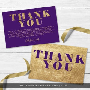 Purple and Gold Foil Thank You Card, Faux Gold Foil Thank You Card, Thank you Card, Gold Thank You Card, Corjl Thank You Card Template, DIY image 3