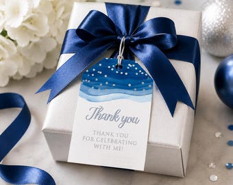 Blue Silver Favor Tags Template, Editable Birthday Favor Tags, Printable Party Tags, Candy Bag Tags, Cupcake Topper, Instant Download