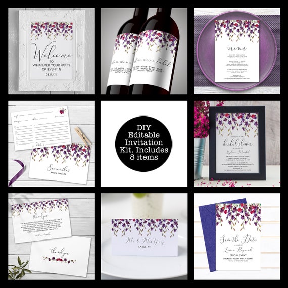 Editable Invitation Bundle, Wildflower Bridal Shower Invitation Set